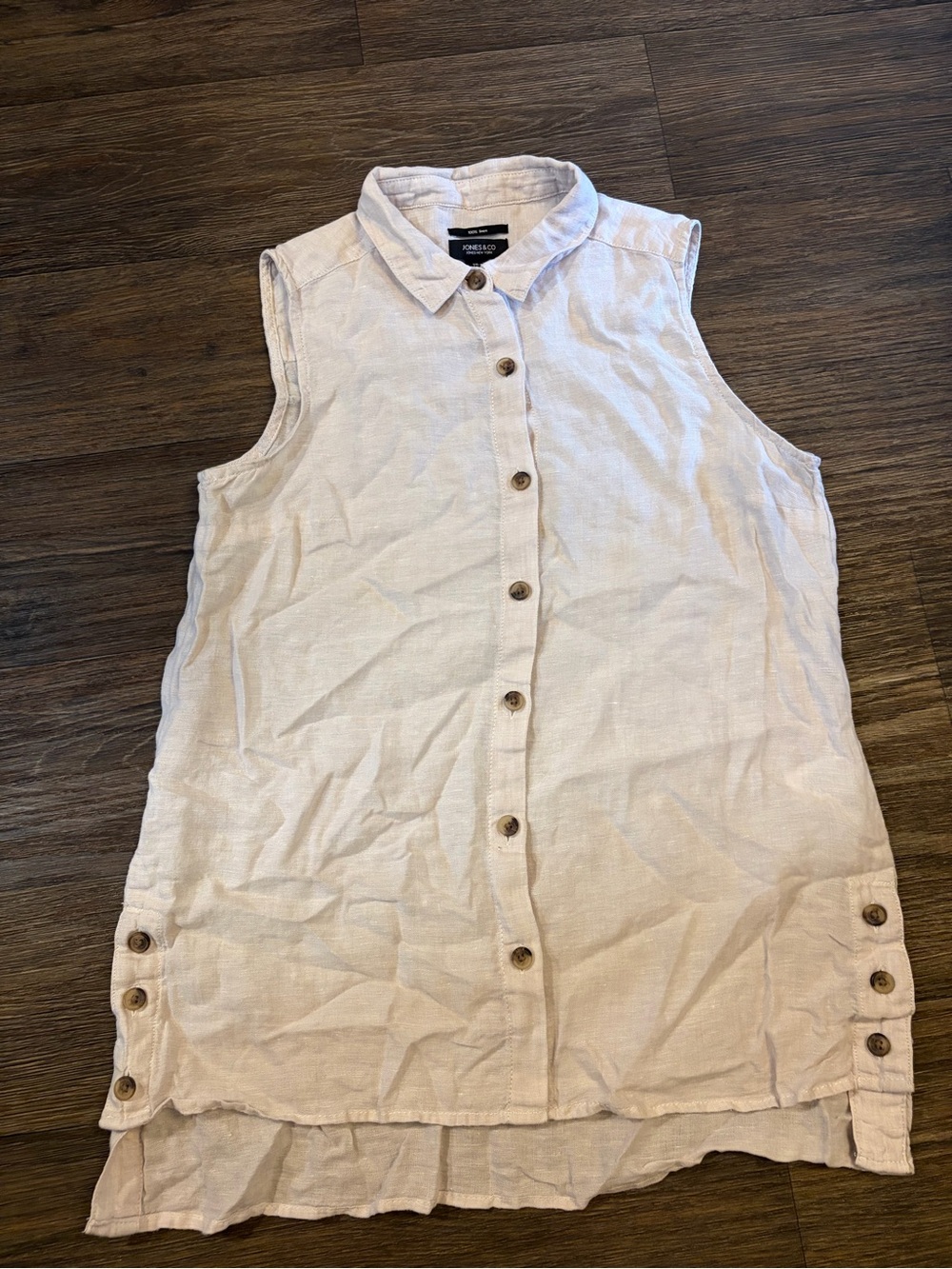 Jones New York Women’s Cream Sleeveless 100% Linen Button Down Tank Size Small